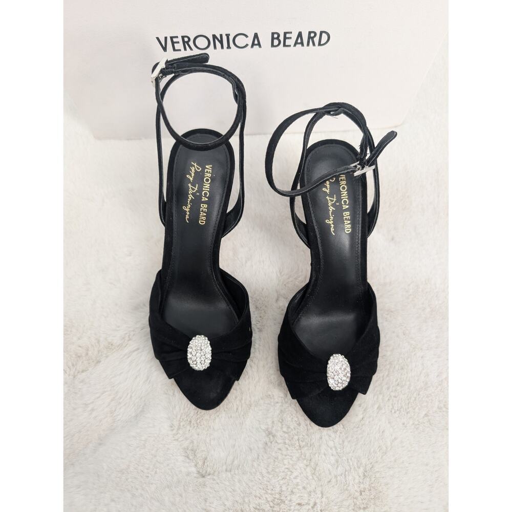 NIB Veronica Beard Genevieve Embellished Peep-Toe Sandal Sz US 7M Black - Picture 4 of 16